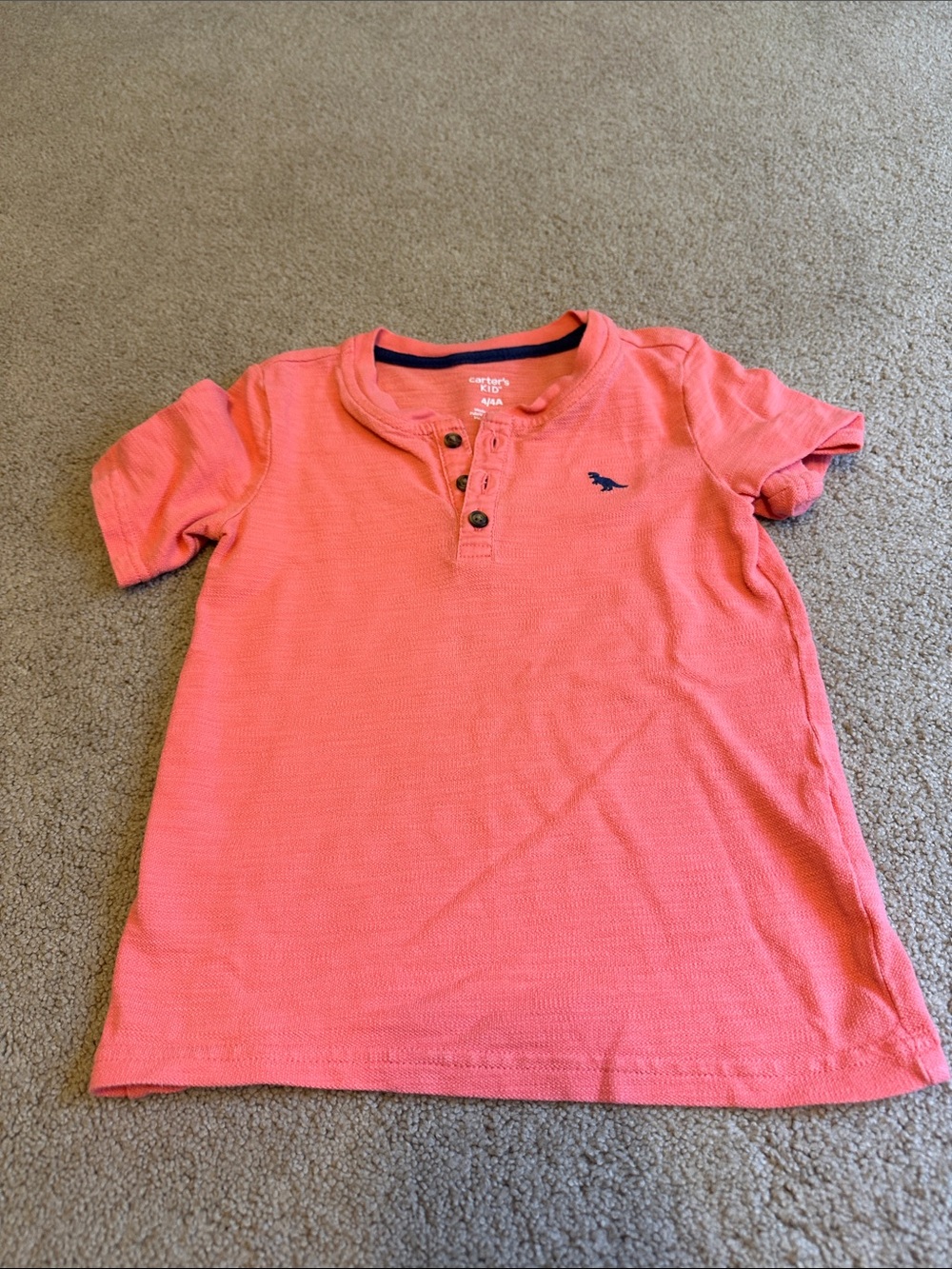 Carter's Coral Short Sleeve Henley with Navy Dolphin Accent